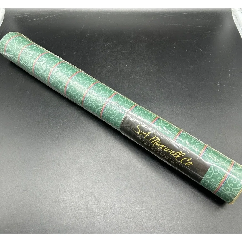 Vtg S.A. Maxwell Co. Wallpaper Green Purple Stripe 32.8 ft‎ x 20.3 in New